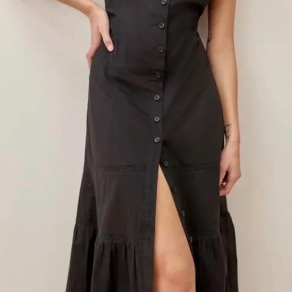 NWOT Reformation Dianne Organic Cotton Midi Dress Black Size 6 - Picture 2 of 8